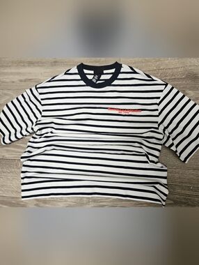 Striped Crewneck Men’s Shirt with Red Logo